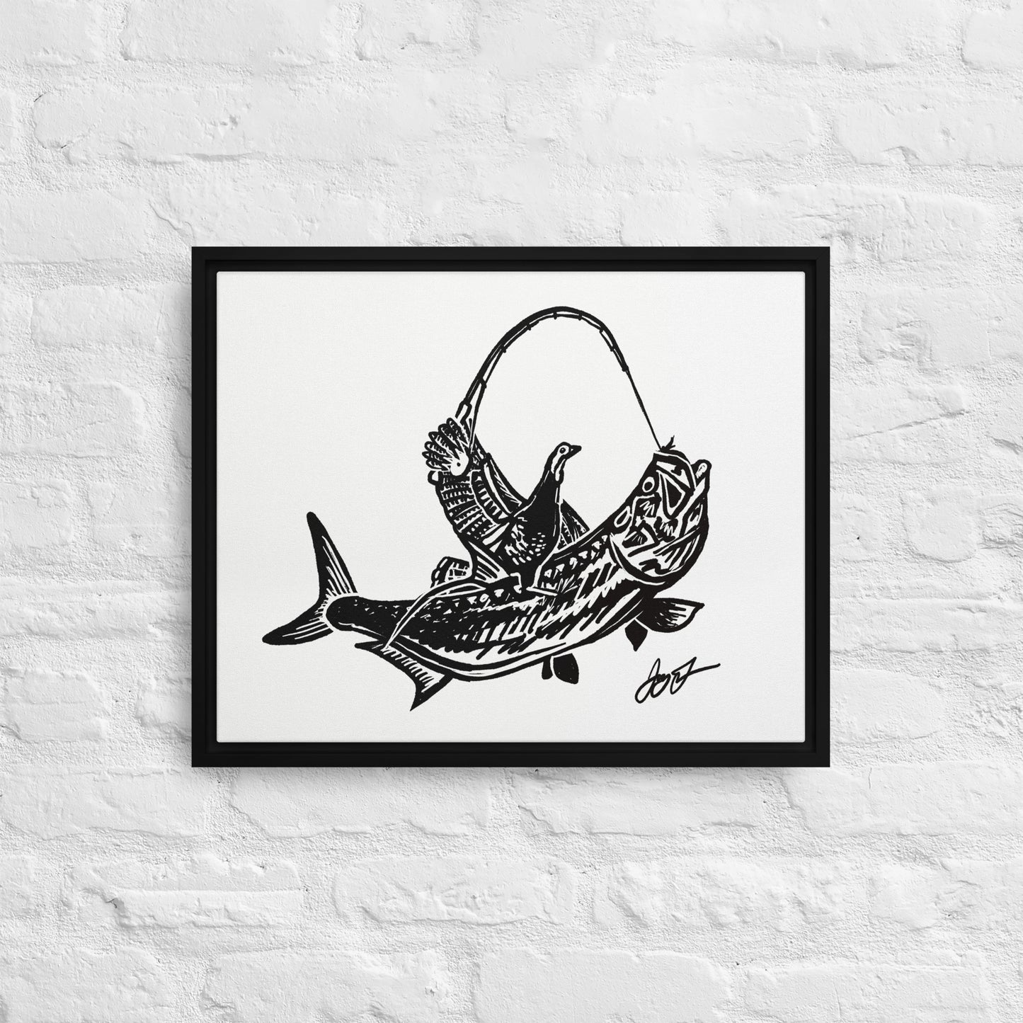 Turkey Riding Tarpon Framed canvas