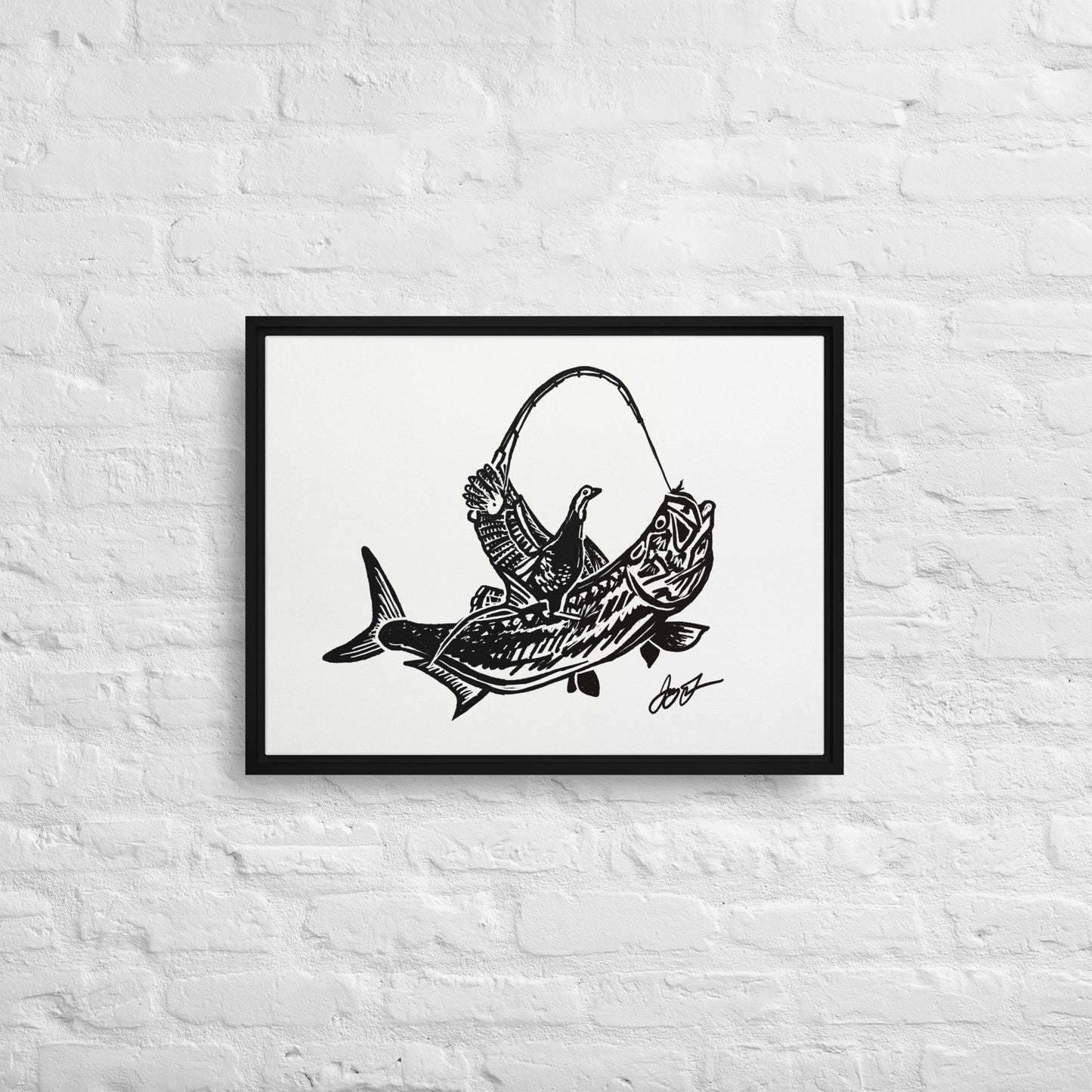 Turkey Riding Tarpon Framed canvas