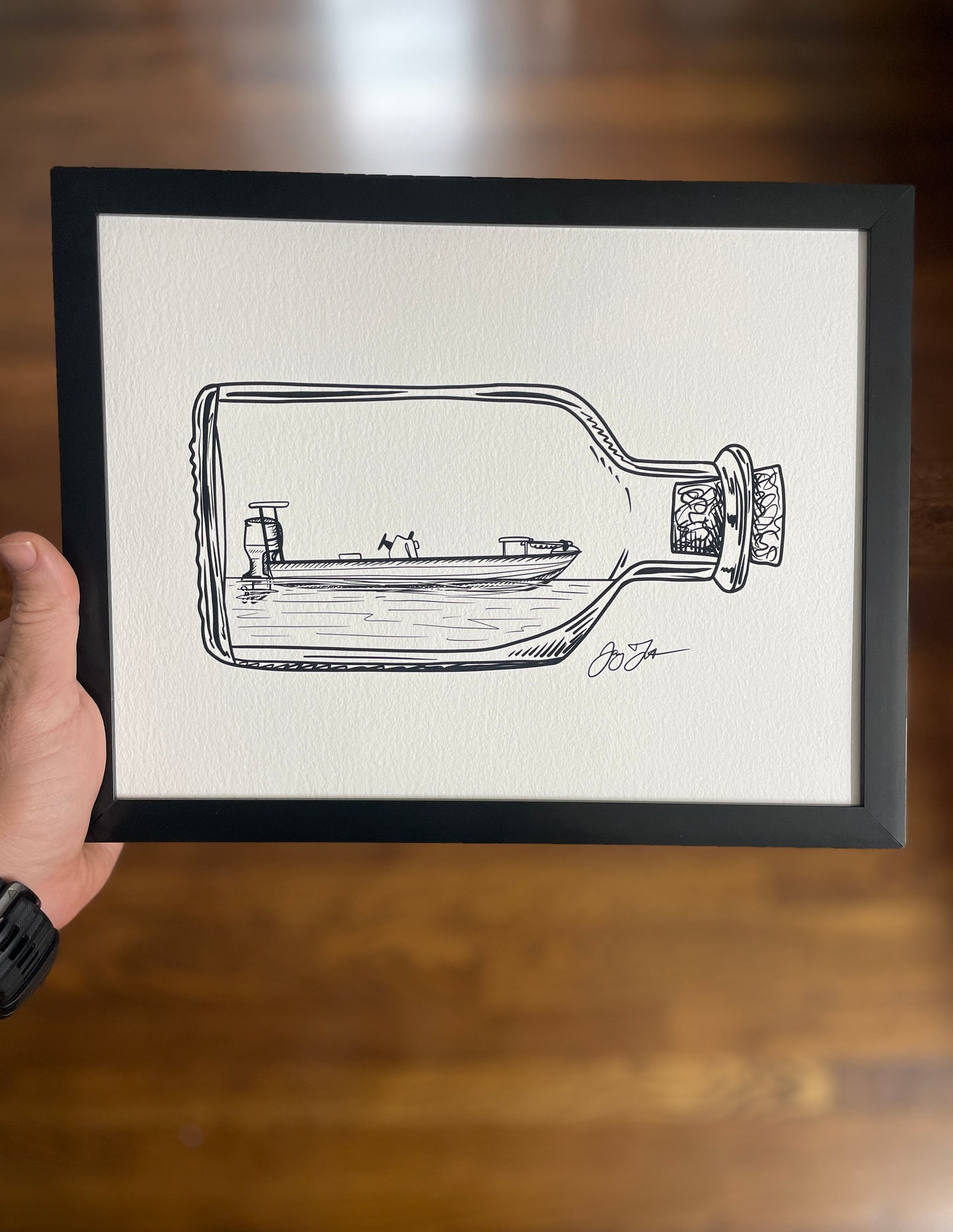 Open Edition: Skiff in a Bottle Print (Frame not included)