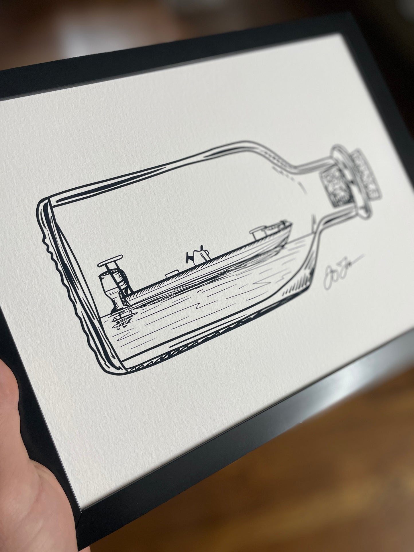 Open Edition: Skiff in a Bottle Print (Frame not included)