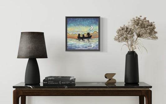 Drift Boat Bears Canvas Print - Jaybo Art