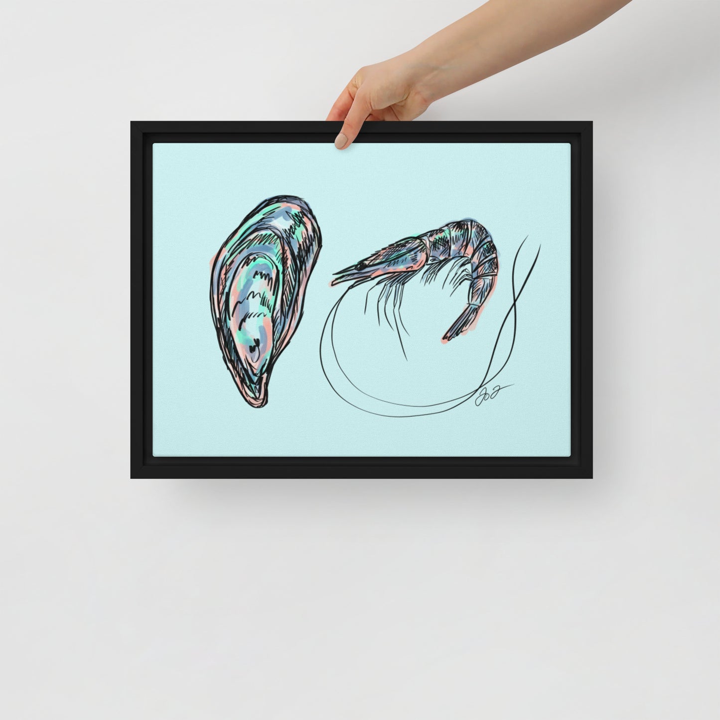 Oyster & Shrimp Framed Canvas Print
