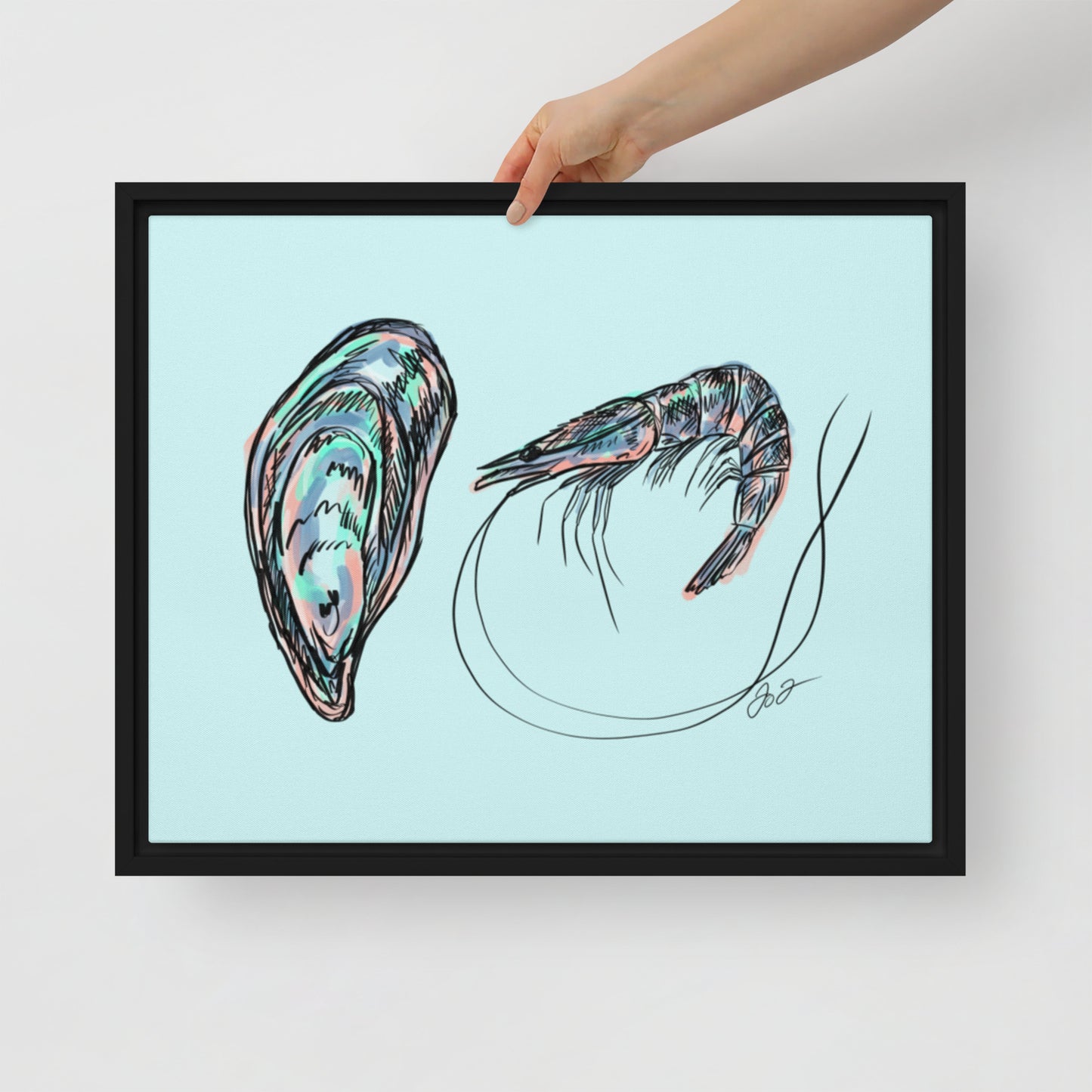 Oyster & Shrimp Framed Canvas Print