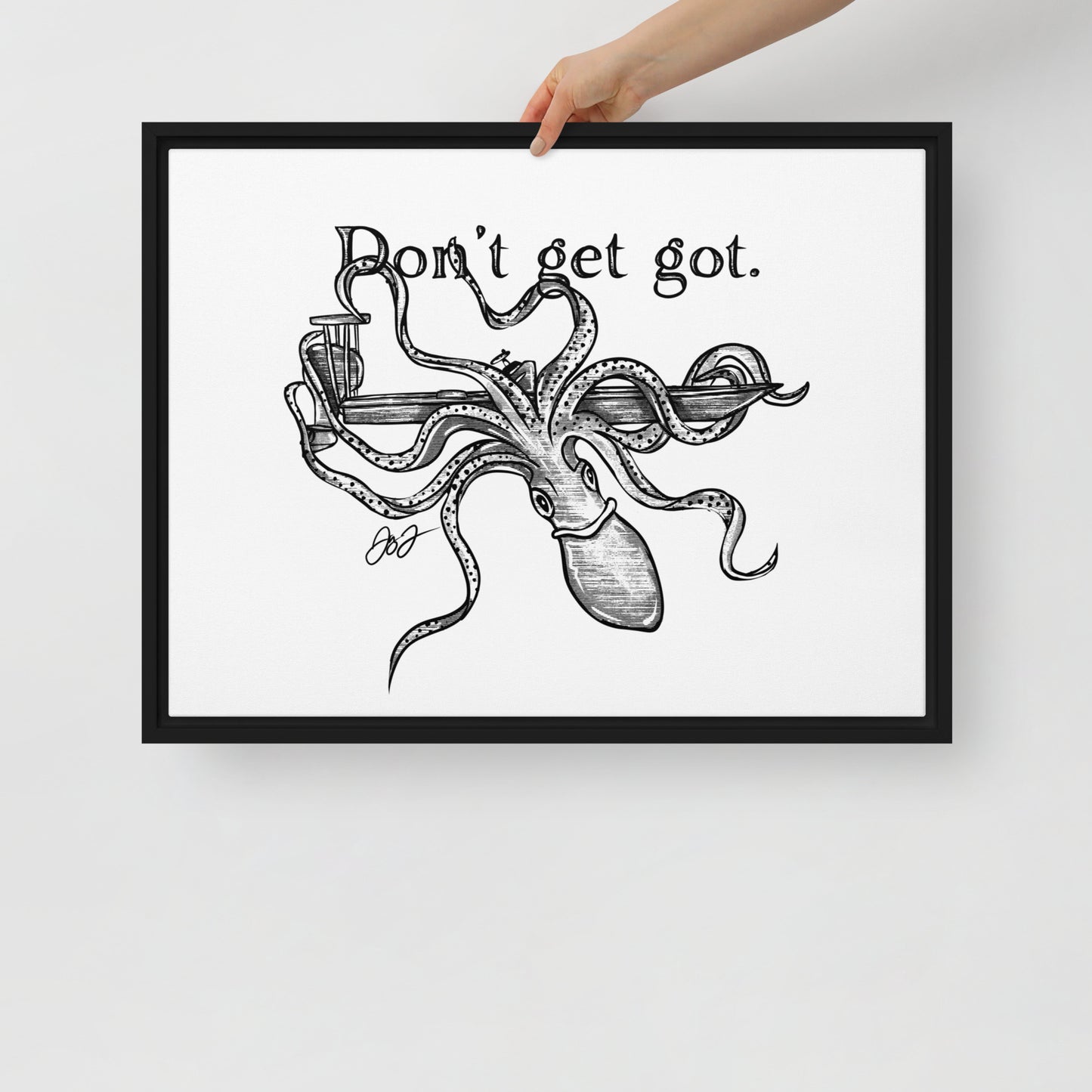 Kraken Skiff Framed Canvas Print