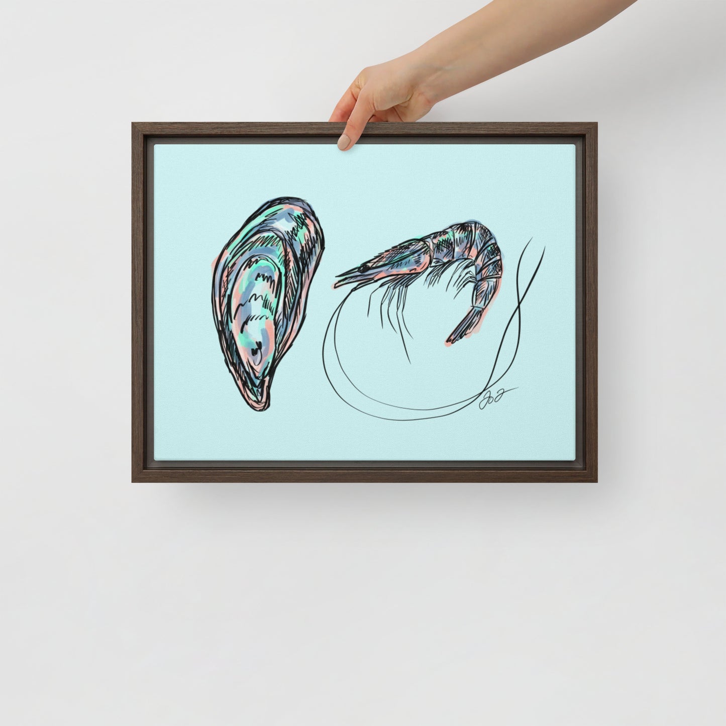 Oyster & Shrimp Framed Canvas Print