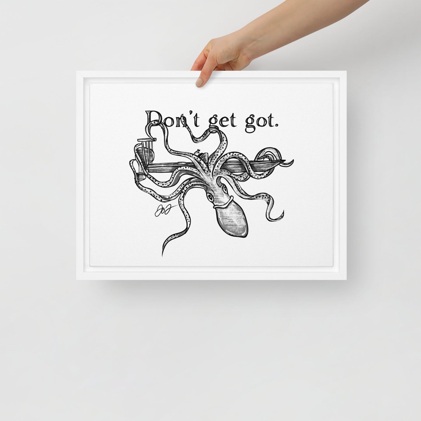 Kraken Skiff Framed Canvas Print