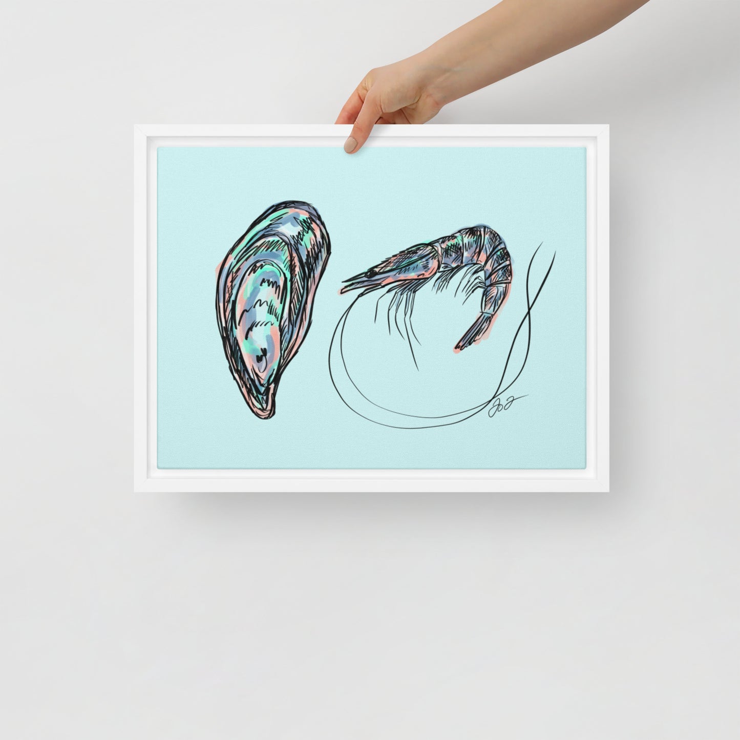 Oyster & Shrimp Framed Canvas Print