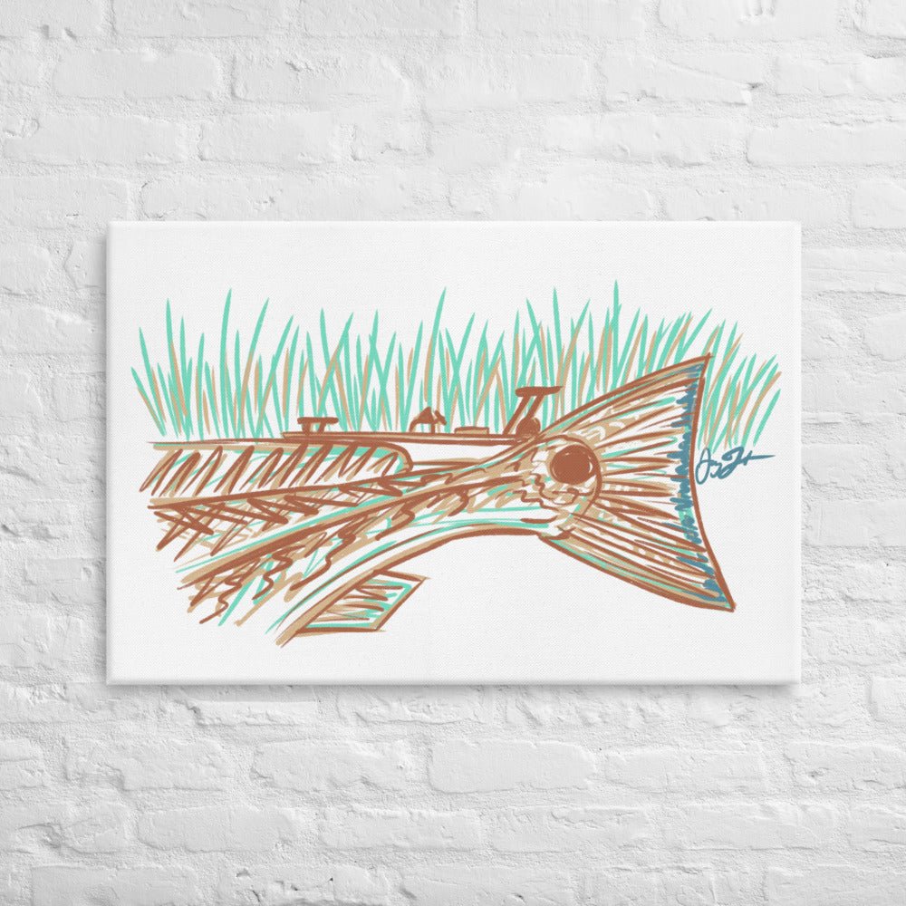 Redfish and Skiff Canvas Print - Jaybo Art