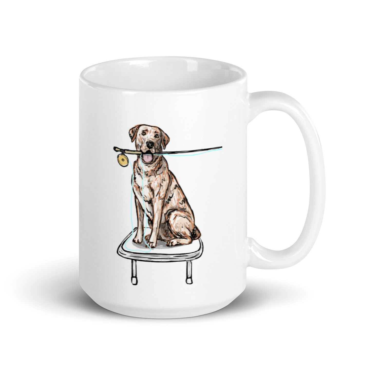 White/Yellow Lab Fly Fishing Coffee Mug